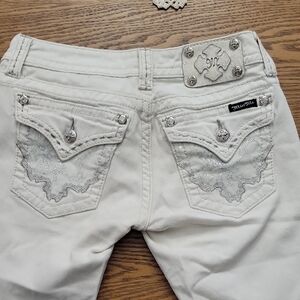 Miss Me White Straight Leg Jeans with Embellished Back Pockets